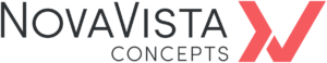 Logo mit dem Text „NovaVista Concepts“ in Schwarz und einem stilisierten roten Haken auf der rechten Seite.