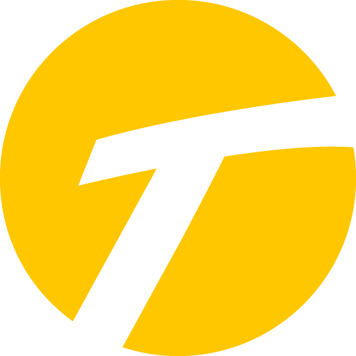 Gelbes Logo mit stilisiertem „T“ auf Kreis, Symbol für Padel Tuniberg, modernes Design, perfekte Wahl für Padel-Sport und Freizeit in Tuniberg.